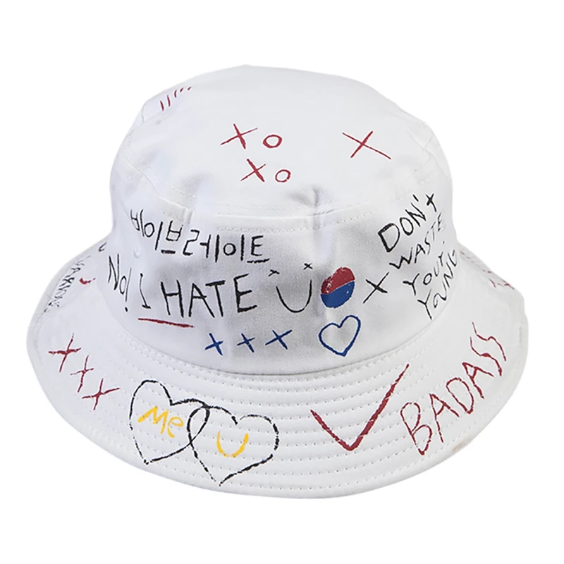 Шляпа, Повседневная мода, рыбак, дикий козырек, Женский уличный стиль, граффити, горшок, шапка, граффити, черная, белая шляпа