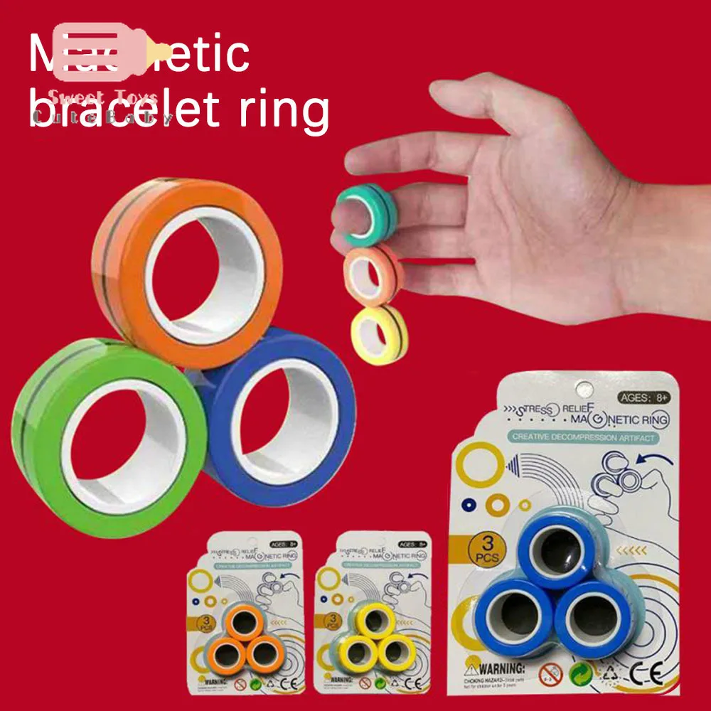 

Magnetic Rings Anti-stress Magnetic Finger Rings for Autism ADHD Anxiety Relief Focus Decompression Show Tool Unzip Fidget Toys
