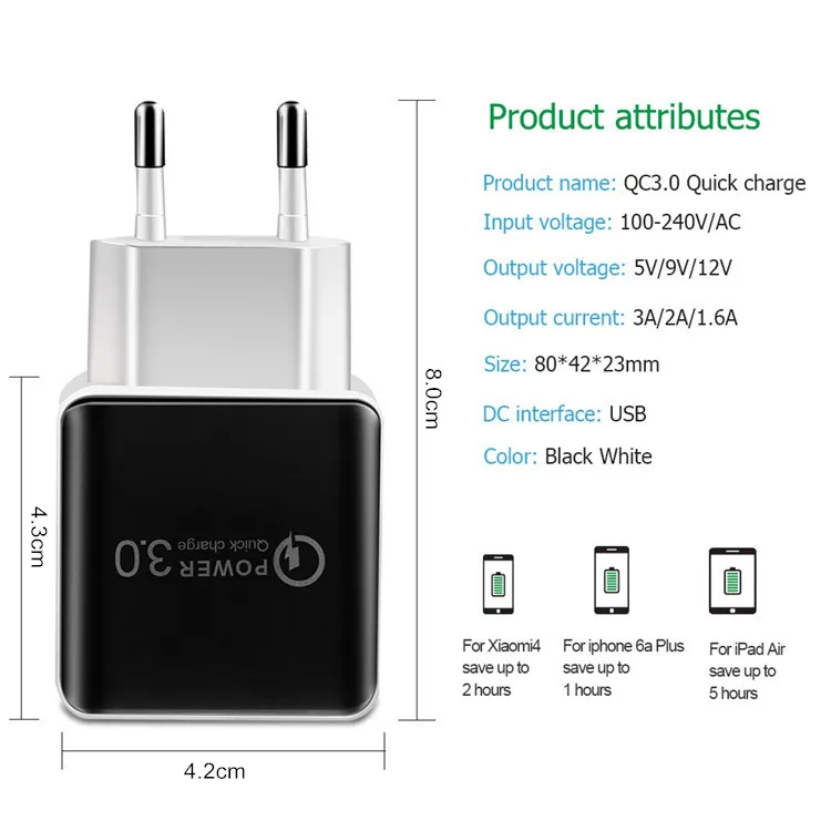 Wholesale High Quality Portable Quick Charge Single USB Wall Charger Adapter QC 3.0 Mobile Phone Travel Fast Wall Charger