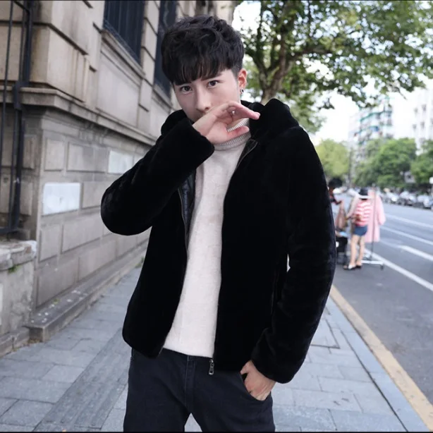 Fluffy 2020 New Winter Rex Rabbit Fur Coat With Hood Plus Size Outerwear Slimming Faux Jacket Coats XL749 | Мужская одежда