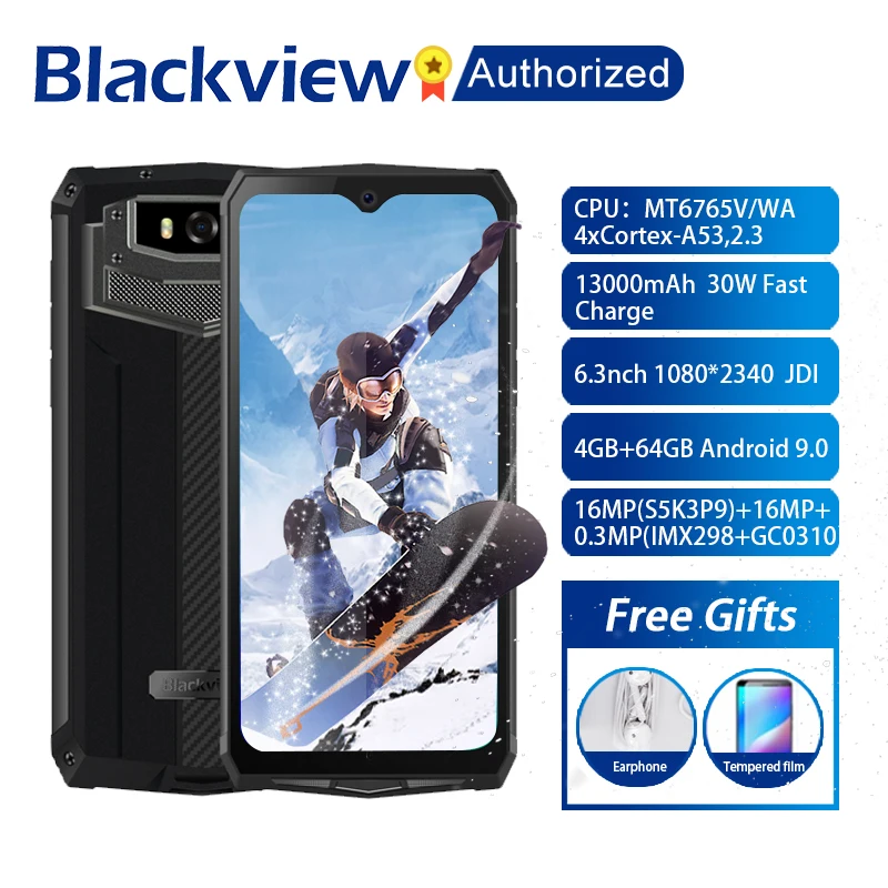 Blackview BV9100 Android 9,0 телефон 6," экран смартфон IP68 прочный MT6765 Восьмиядерный 4 Гб+ 64 Гб 13000 мАч батарея 30 Вт Быстрая зарядка
