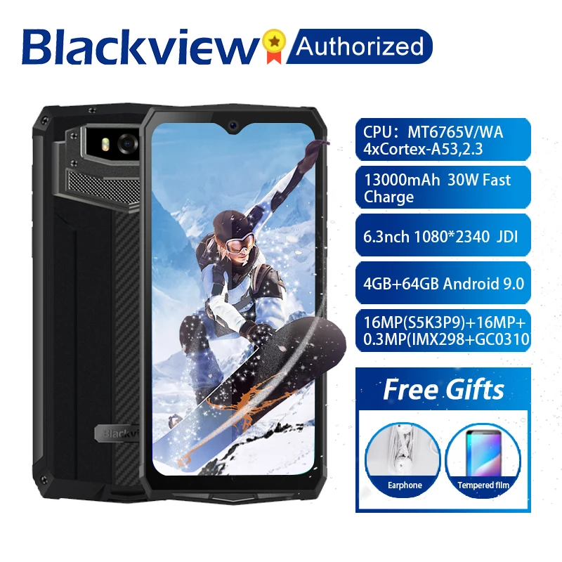 Blackview BV9100 Android 9,0 телефон 6,3 "экран смартфон IP68 прочный MT6765 Восьмиядерный 4 Гб + 64 Гб 13000 мАч батарея 30 Вт Быстрая зарядка