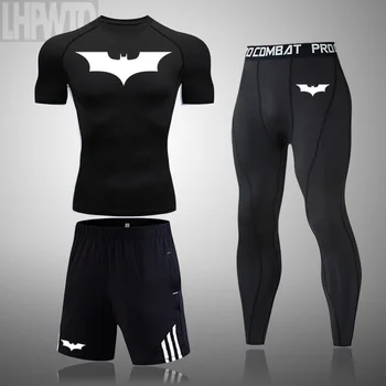 

2020 men's Fitness sports t-shirt jogging shirt short-sleeved men clothing Batman tops sports compression quick-drying sets