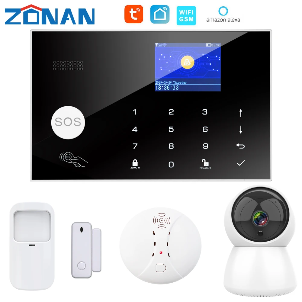 Tuya Gsm 4G WiFi Wireless Home Burglar Security Alarm System With camera smoke gas detector Door Sensor Siren Alarm Accessories