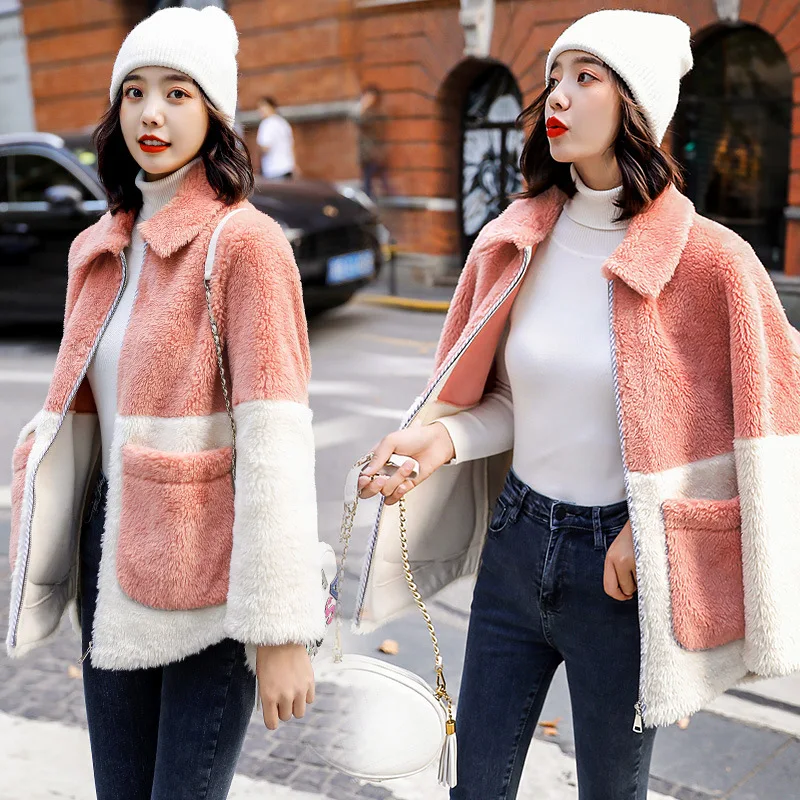 

Dongdaemun Berber Fleece Fur Cotton-padded Clothes Women's 2019 Winter New Style Ozhouzhan Fold-down Collar Lambs Wool Coat Fash