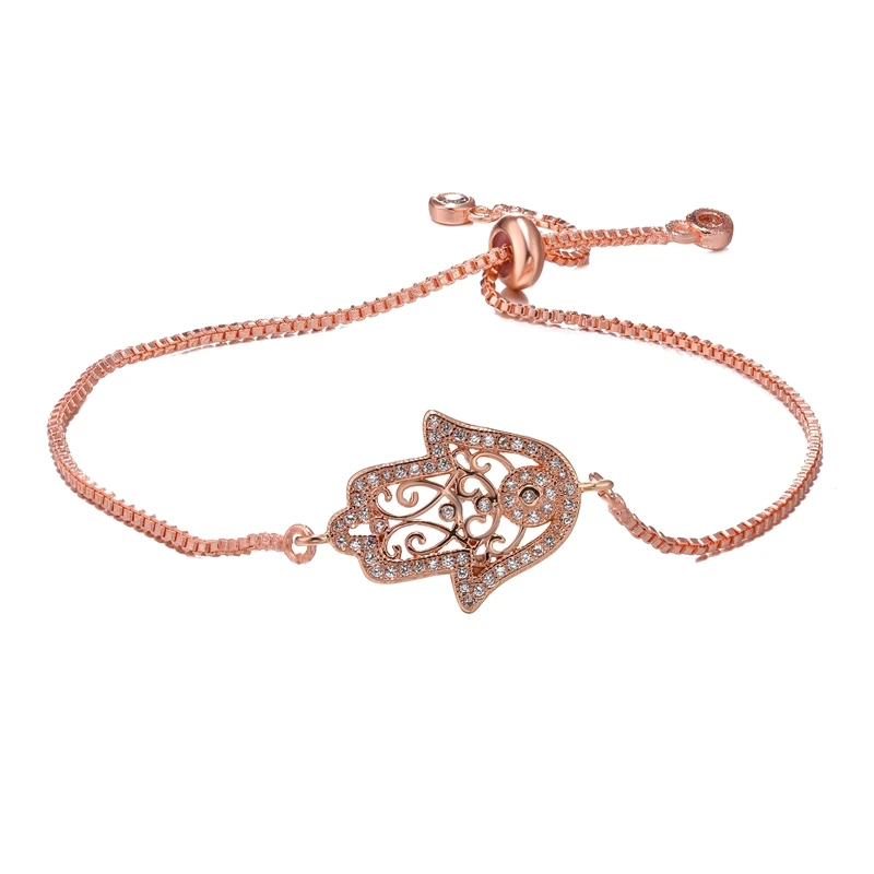 Rose Gold Juya золото/серебро/розовое золото регулируемые цепи браслеты греческий сглаза Фатимы Хамса рука браслеты для женщин мужчин - Окраска металла: Rose Gold