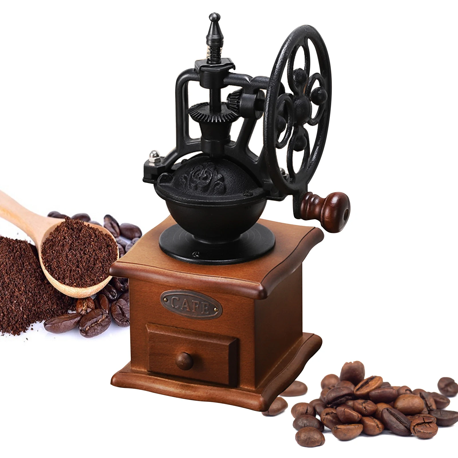 Vintage Manual Wooden Coffee Grinder Hand Coffee Beans Spice Mini Burr