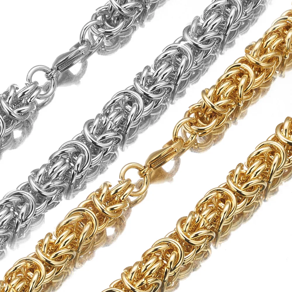

Custom Size 7"-40" 6mm 8mm 10mm Fashion Stainless Steel Gold Silver Color Byzantine Men's Chain necklace or Bracelet