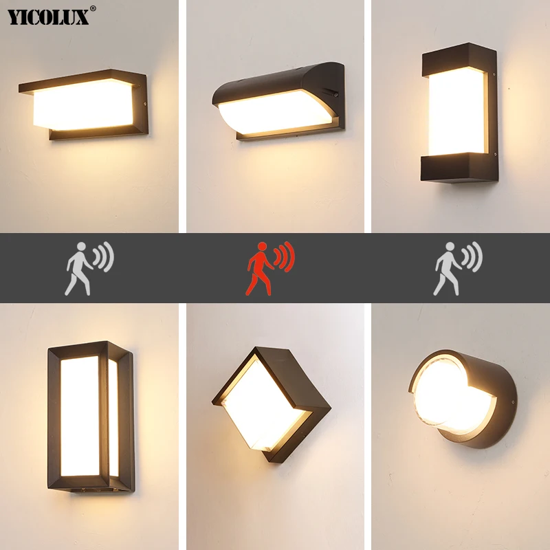 Outdoor IP65 waterproof  LED wall light Multi-shape lighting Radar sensor for Porch Garden courtyard patio lamp AC 90-260V
