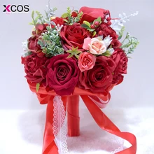 Красный свадебный букет полиэстер розы держатель цветы Свадебные букеты Искусственные аксессуары для подружек невесты брюйдсбокет