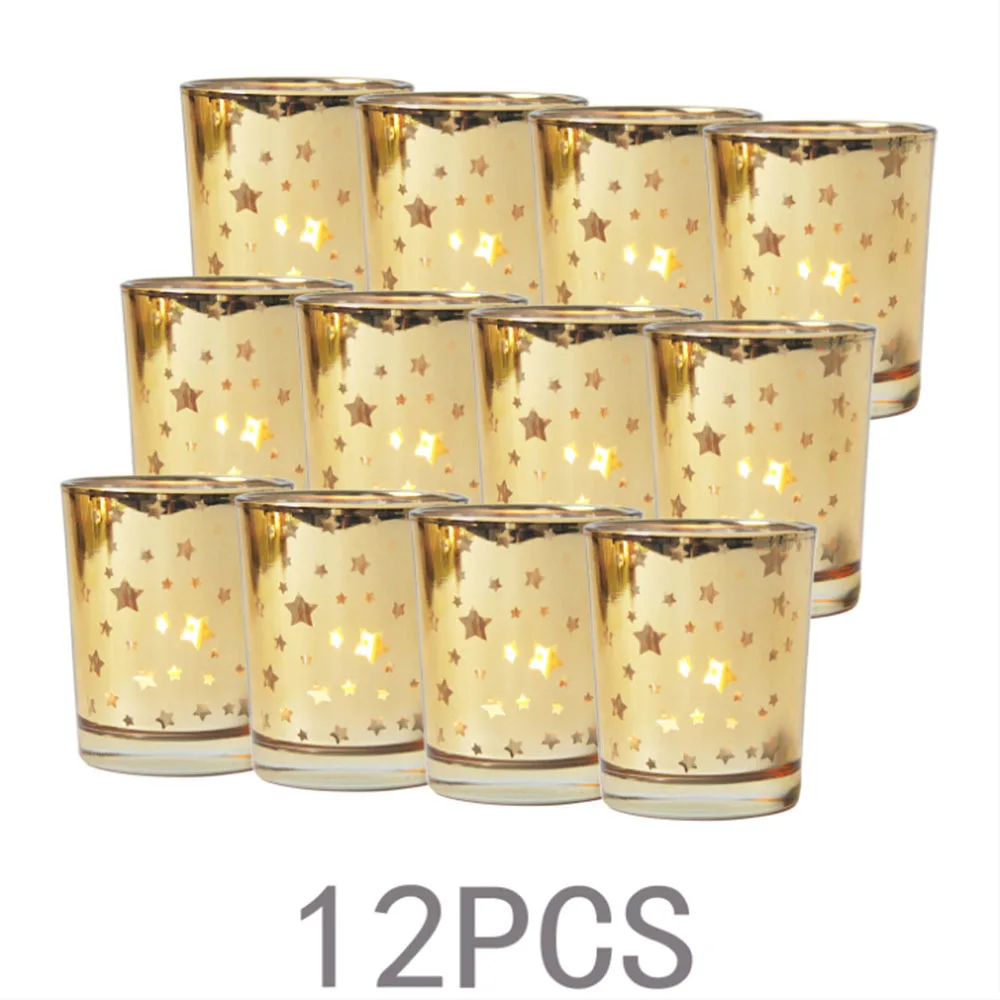 Gold Star 12 шт. ins подсвечник украшение точечное золото декоративное стекло DIY свадебный подсвечник свеча банка - Цвет: Gold Star