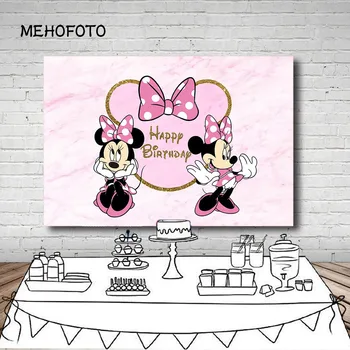 

Cartoon Baby Pink Minnie Bows Backdrops Custom Birthday Party Photography Backdrop Background for Photo Studio Photobooth