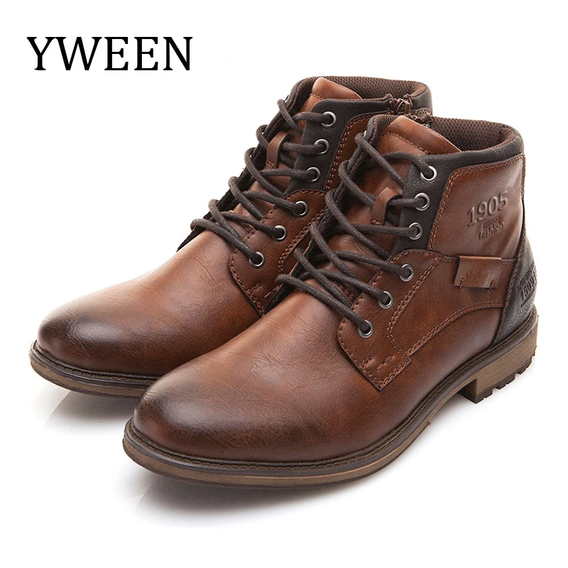 

YWEEN Men Boots Pu Leather Lace-up Men Shoes Top Quality Men Vintage British Military Boots Autumn Plus Size Boots for Men