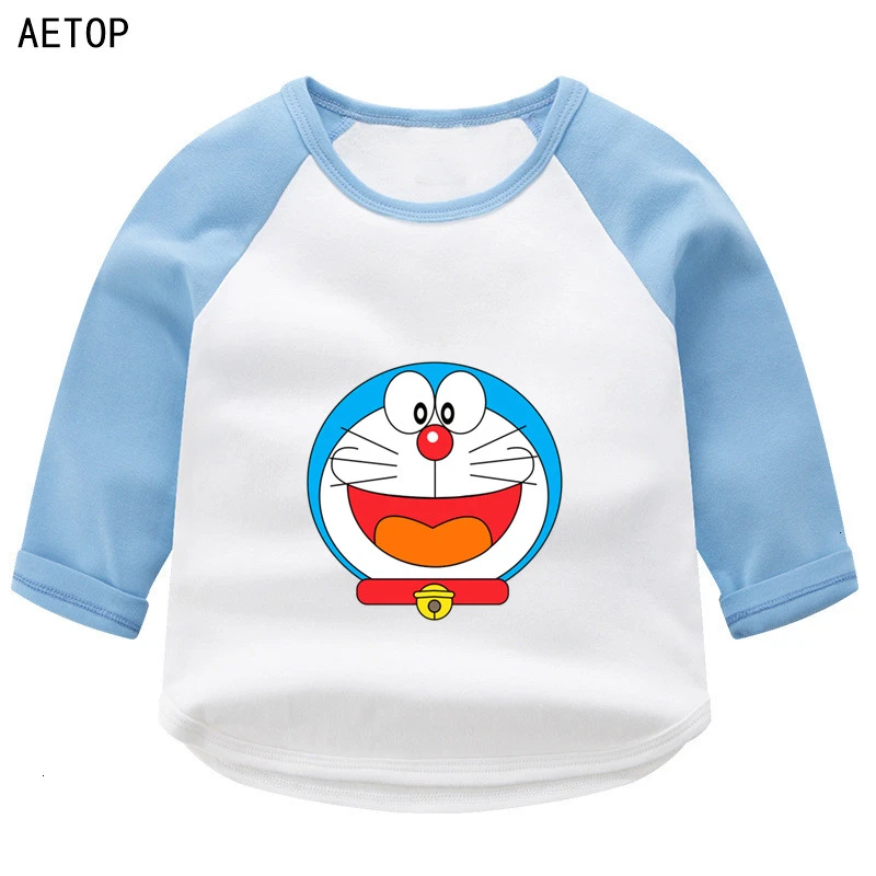 Doraemon, летние топы с круглым вырезом для мальчиков и девочек, цветная футболка с длинными рукавами Детская футболка с рисунком для малышей - Цвет: as picture