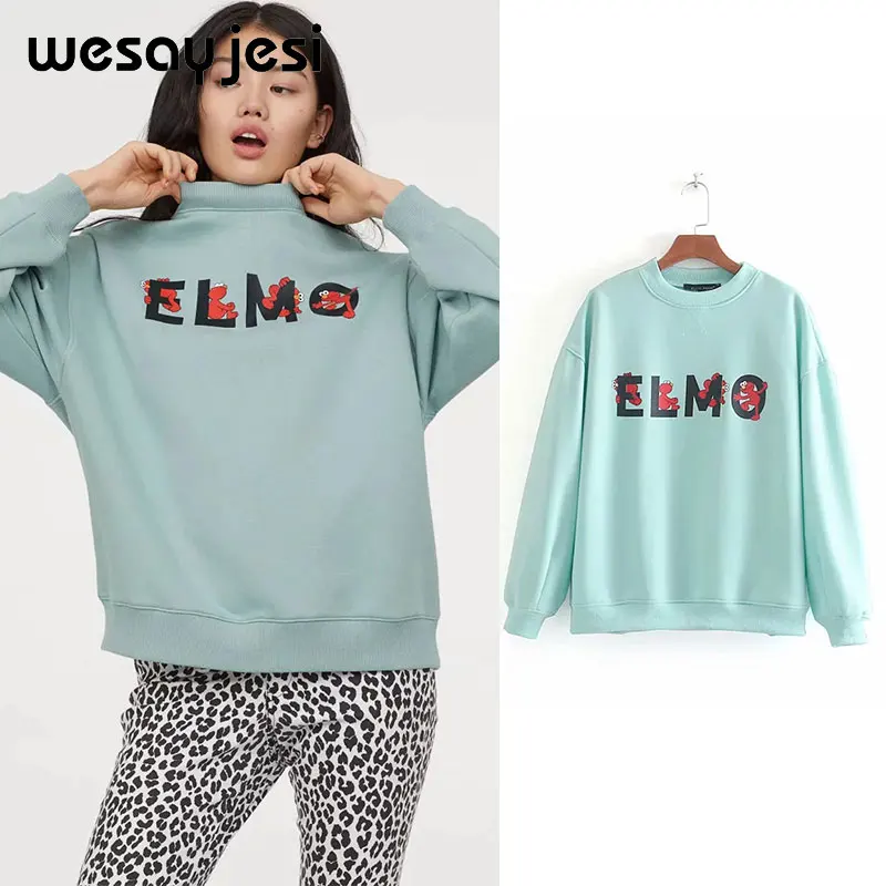 

Long Sleeve O neck print Double Warm Loose Sweatshirts Women Hoodie Winter 2019 Casual Hoodies Pullovers Solid women clothes