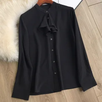 

Women Shirt Paneled Black Silk Shirt