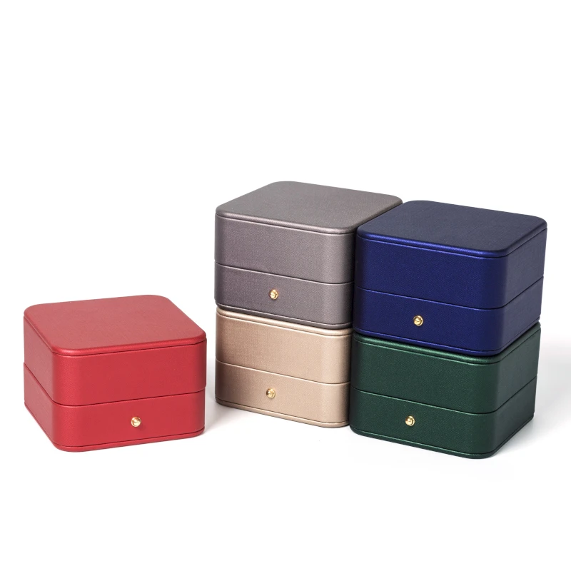 

New Pu Leather Flat 5-piece Set Of Jewelry Necklaces Rings Earrings Bracelets Box Golden Button Decoration Five Colors Optional
