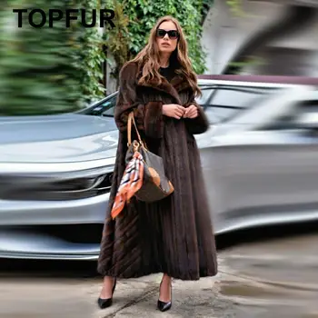 

TOPFUR 2019 New Fashion Winter Female Long Coats Loose Real Fur Coat For Women Full Sleeves Natural Mink Fur Outerwear & Coats