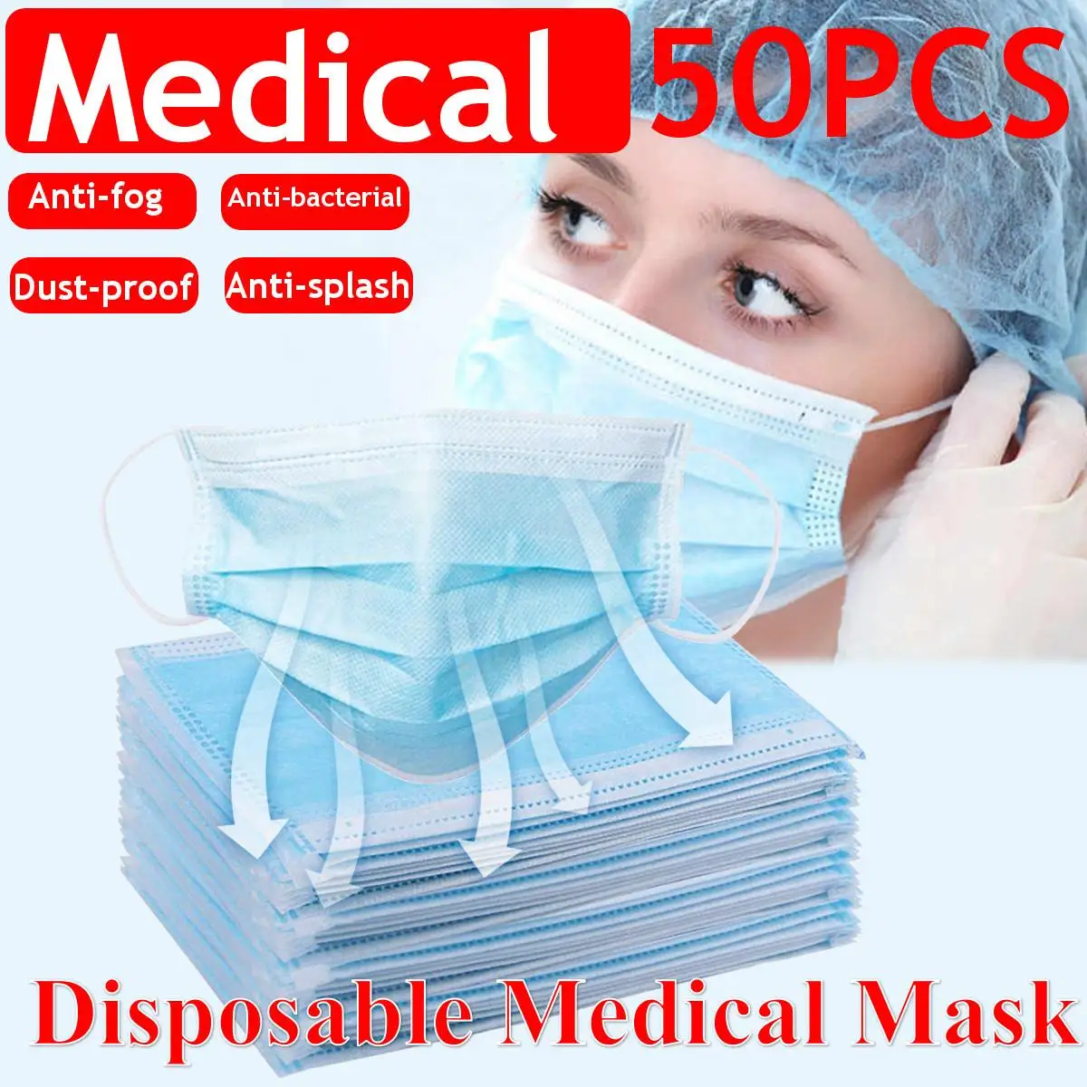 

50PCS/Box 3-Ply Earloop Mouth Surgical Face Disposable Mask For Dust Protection Personal Health Filter FFP3 FFP2 2020