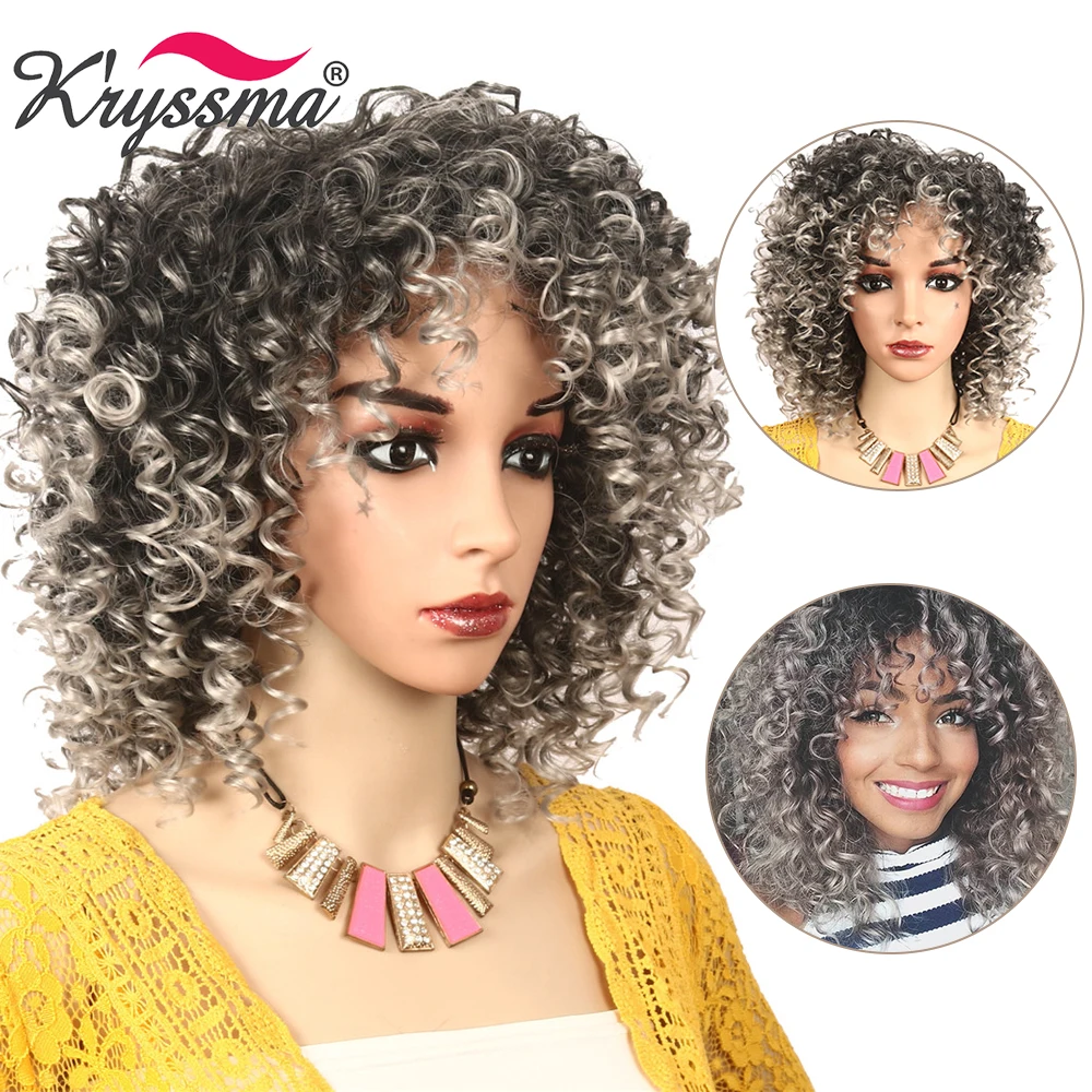 

Kryssma Ombre Grey Blonde Wig Short Afro Kinky Curly Wigs For Black Women Burgundy Red Black Curly Synthetic Wigs Heat Resistant