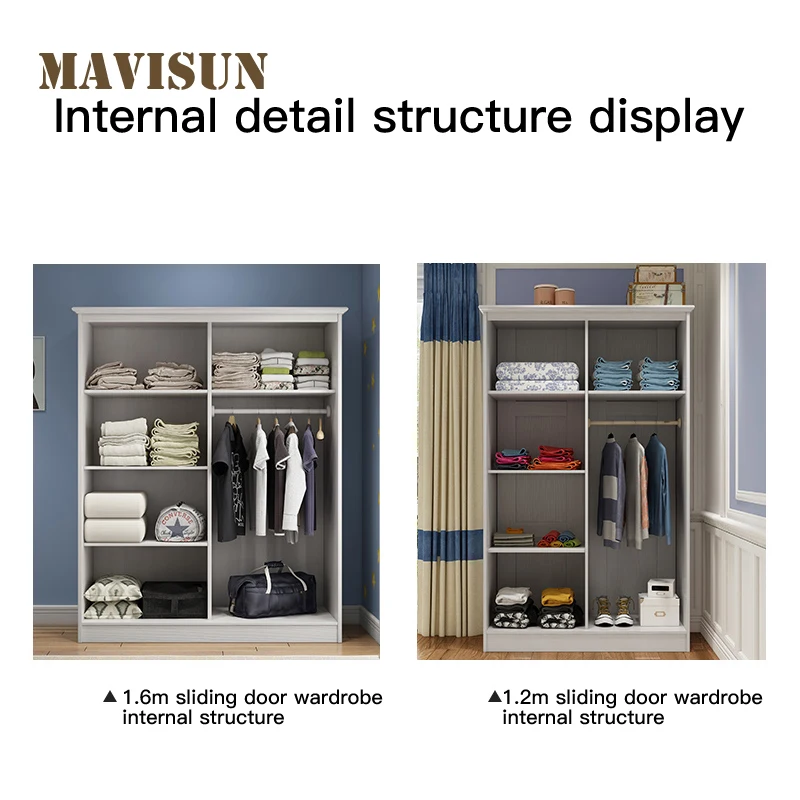 All Solid Wood Children's Sliding Door Wardrobe Boy Sliding Door American Wooden 1.2m Wardrobe 1.6m Large