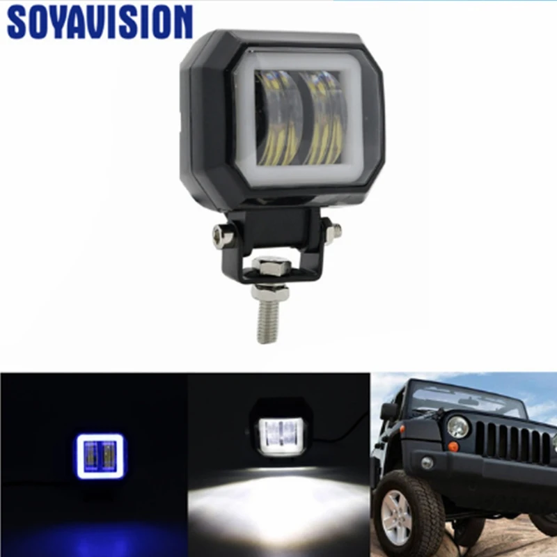 1PCS Blue aperture 2 шт., 1 шт., 3 дюйма, 12 В, 24 В, 6000 K, 20 Вт, водонепроницаемый квадратный светодиодный светильник в виде глаз ангела, светодиодный светильник для внедорожников, автомобилей, лодок, черный - Цвет: 1PCS Blue aperture