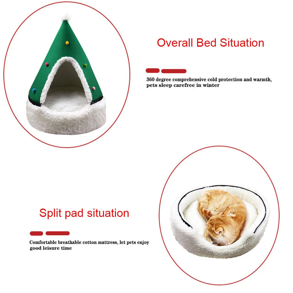 Товары, милый домик для кошек, полузакрытый Рождественский теплый мягкий зимний наполнитель для домашних питомцев, аксессуары для украшения дома