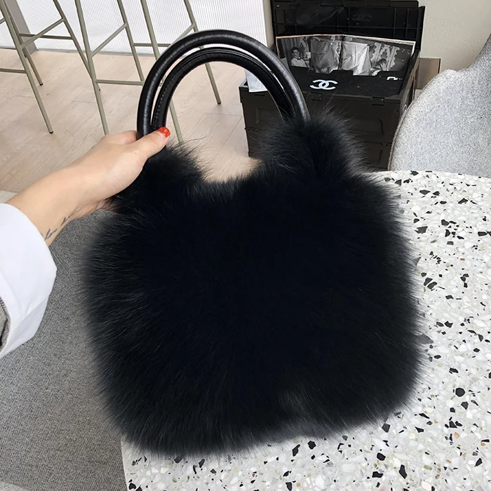 Fox fur big bag new ladies luxury real fox fur bag large size handbag shoulder bag gift diagonal package - Цвет: 2