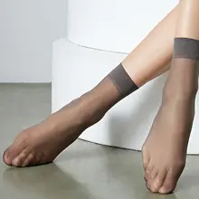 5 пар, женские прозрачные ультратонкие носки до лодыжки, гладкие, шелковистые, короткие чулки для офиса, женские нескользящие Чулочные изделия с манжетами