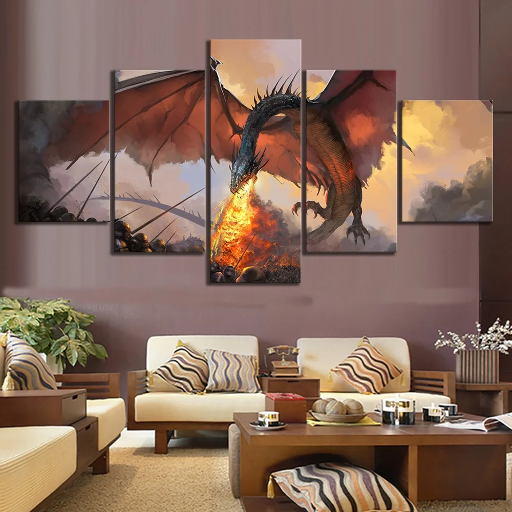 A Song of Ice and Fire Dragon Poster 5 Pcs Modern Home Wall Decor Canvas Picture Art HD Print Painting On Canvas for Living Room (4)