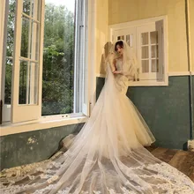 Favordear Высококачественная свадебная вуаль с длинным шлейфом длиной 4 м и румянами, роскошная свадебная вуаль с аппликацией по краям, свадебные аксессуары