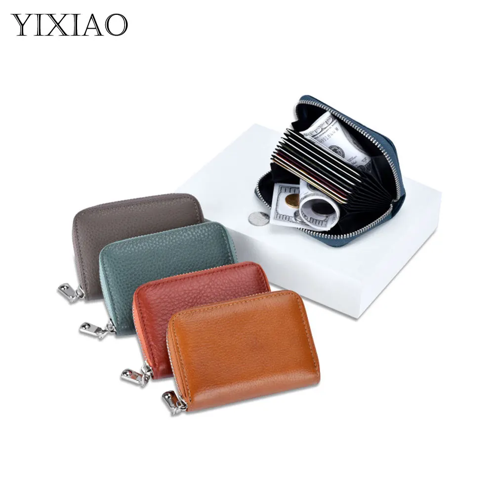 

YIXIAO Fashion Genuine Leather Women Wallet Casual Card Holder Unisex Outdoor Small Zipper Coin Purse Multicolor Ladies Wallets