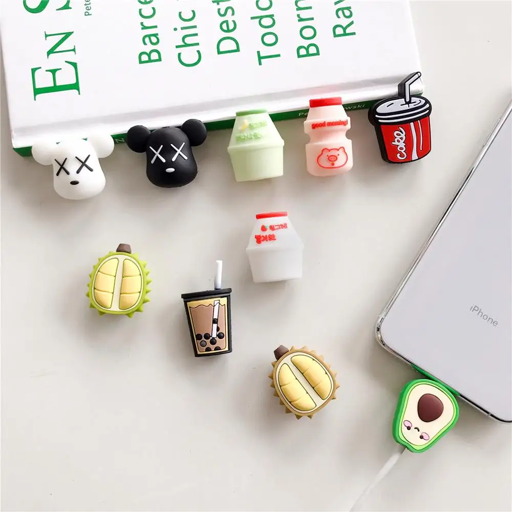 

Cute Cartoon Avocado Durian Cola Cable Protector Data Line Cord Protective Case Cable Winder Cover For iPhone USB Charging Cable