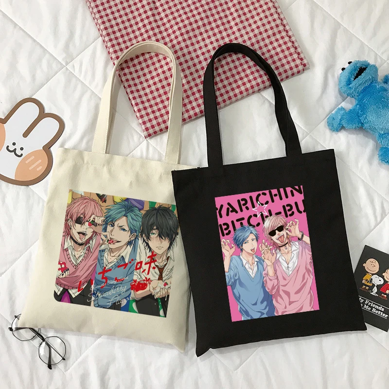Yarichin-Bolso de lona estilo Harajuku para mujer, bandoleras de gran capacidad con estampado de dibujos animados japoneses, Estilo Vintage, informal, Hip Hop, Ulzzang