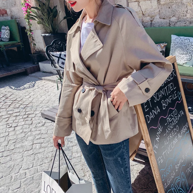

Photo Shoot 2019 New Style Early Autumn Short-height Coat Spring And Autumn Students Korean-style Loose-Fit Short waitmore Trenc