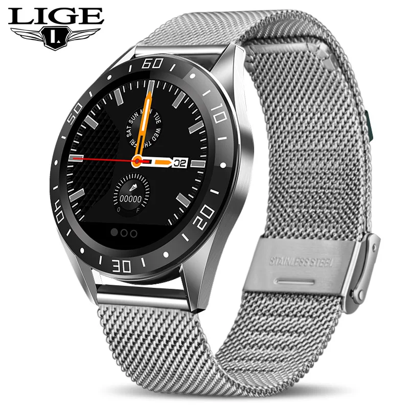 Silver LIGE новые спортивные Смарт-часы мужские Смарт-часы IP67 Водонепроницаемый фитнес-трекер пульсометр кровяное давление монитор сна часы - Цвет: Silver