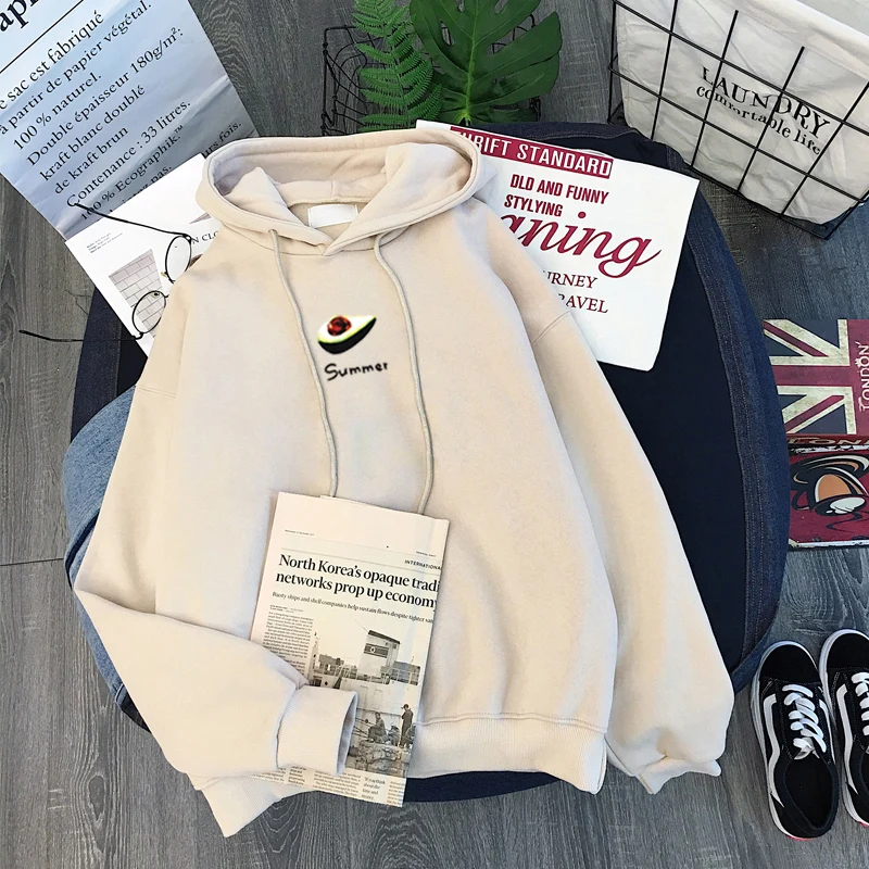 beige Авокадо зеленая Женская толстовка плюс бархат зима ins Harajuku Винтаж Корея большой размер Свободная Повседневная Женская толстовка с капюшоном - Цвет: beige