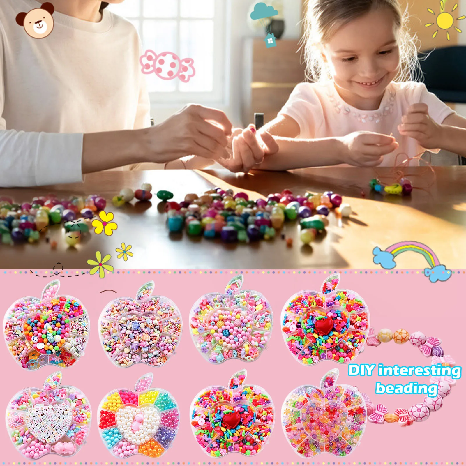 Cuentas hechas a mano DIY para niños, juguetes con accesorios, pulsera tejida para niña, fabricación de joyas, regalos creativos para niños