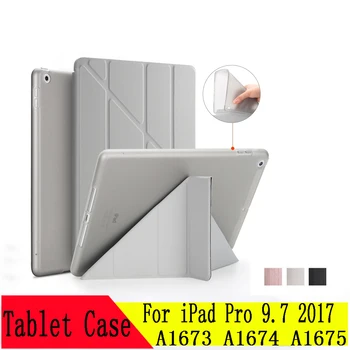 

Tablets Case for Smart Cover IPad Pro 9.7 Case Silicone TPU Soft Back Multi-Fold Stand for A1673 A1674 A1675 2017 New Coque