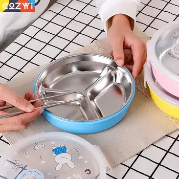 

Cartoon Lunchbox Stainless Steel 3 Compartment Design Tableware Sealling Buckle Cap Kid Children Bento Box