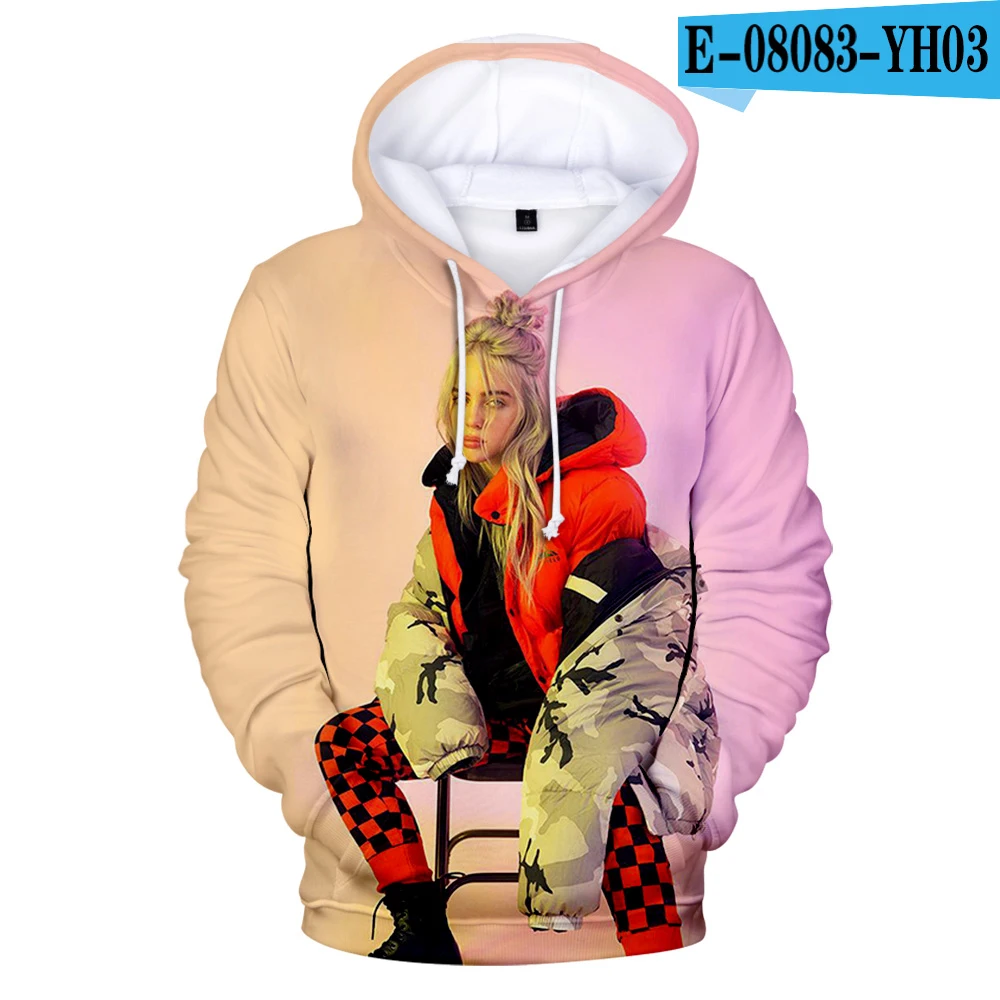 Осенний трендовый Женский пуловер с капюшоном Billie Eilish3D толстовка с капюшоном Женский Мужской Модный пуловер Комфортный топ XXS-4XL - Цвет: 3D