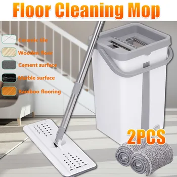 

2IN1 Flat Squeeze Automatic Mop Bucket Avoid Hand Washing Floor Cleaner Magic Mop Spin Self Cleaning Lazy Mop Household Tool