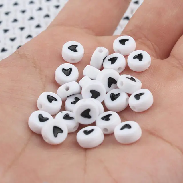 Mixed Letter Acrylic Beads Round Flat Alphabet Digital Cube Loose Spacer Beads For Jewelry Making Handmade Diy Bracelet Necklace 4x7mm Heart