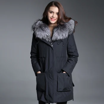 Günstige Fur Real 2020 Mantel Weibliche Natürliche Kaninchen Pelz Parka Winter Jacke Frauen Fuchs Pelz Kragen Lange Jacken Warme Mantel MY4109 S