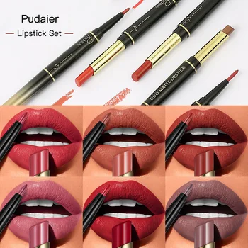 

Double-head lipstick lip liner matte matte lipstick rotating non-stick cup lip liner three sets