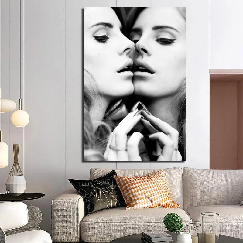 

Lanaor Del Rey Mirror Kiss Canvas Posters Prints Wall Art Painting Decorative Picture Modern Bedroom Home Decoration Framework