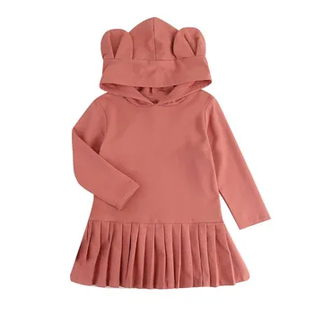 

Baby Girls Dress Autumn Casual Long Sleeve Sweaters Dress Hoodie Shape Girl Pleated Dresses Cute Ear Hats Kids Toddler Clothes
