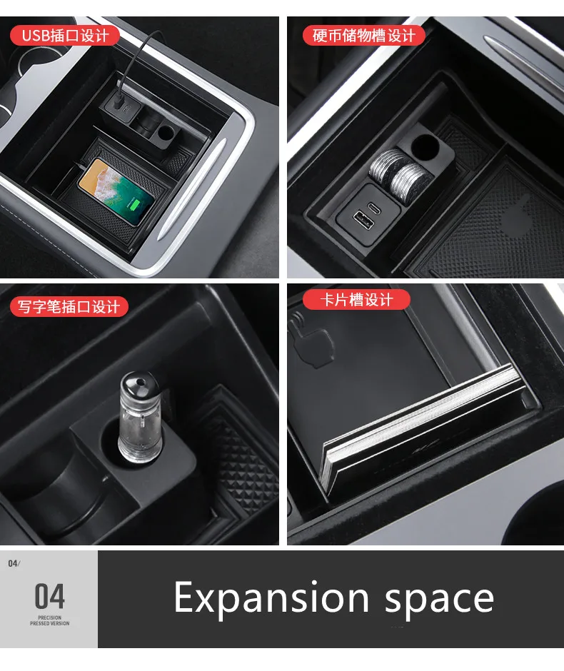 New for Tesla Model 3 Y 2021 Car Armrest Box Storage Organizer Containers Center Console Flocking Storage Box Console Holder