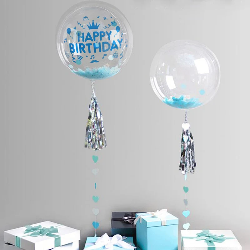 

18/20/24/36 inch Happy Birthday Decoration Helium Bobo Balloons Feather Confetti Transparent PVC Balloon Wedding Accessories