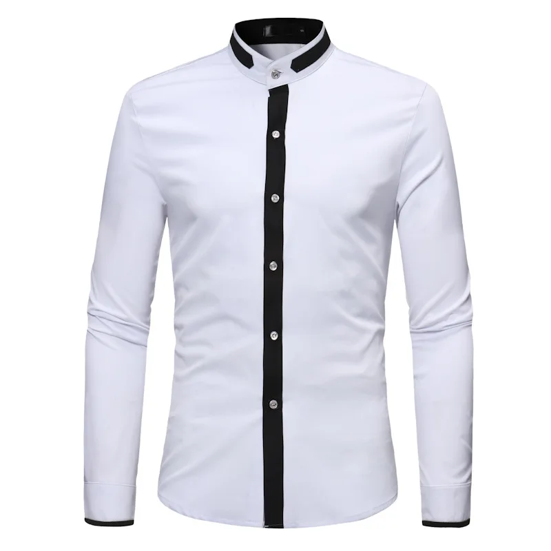 

Mens Hipster Mandarin Collar Dress Shirts 2024 Brand Slim Fit Long Sleeve Casual Button Up Shirt Men Work Busienss Chemise Homme